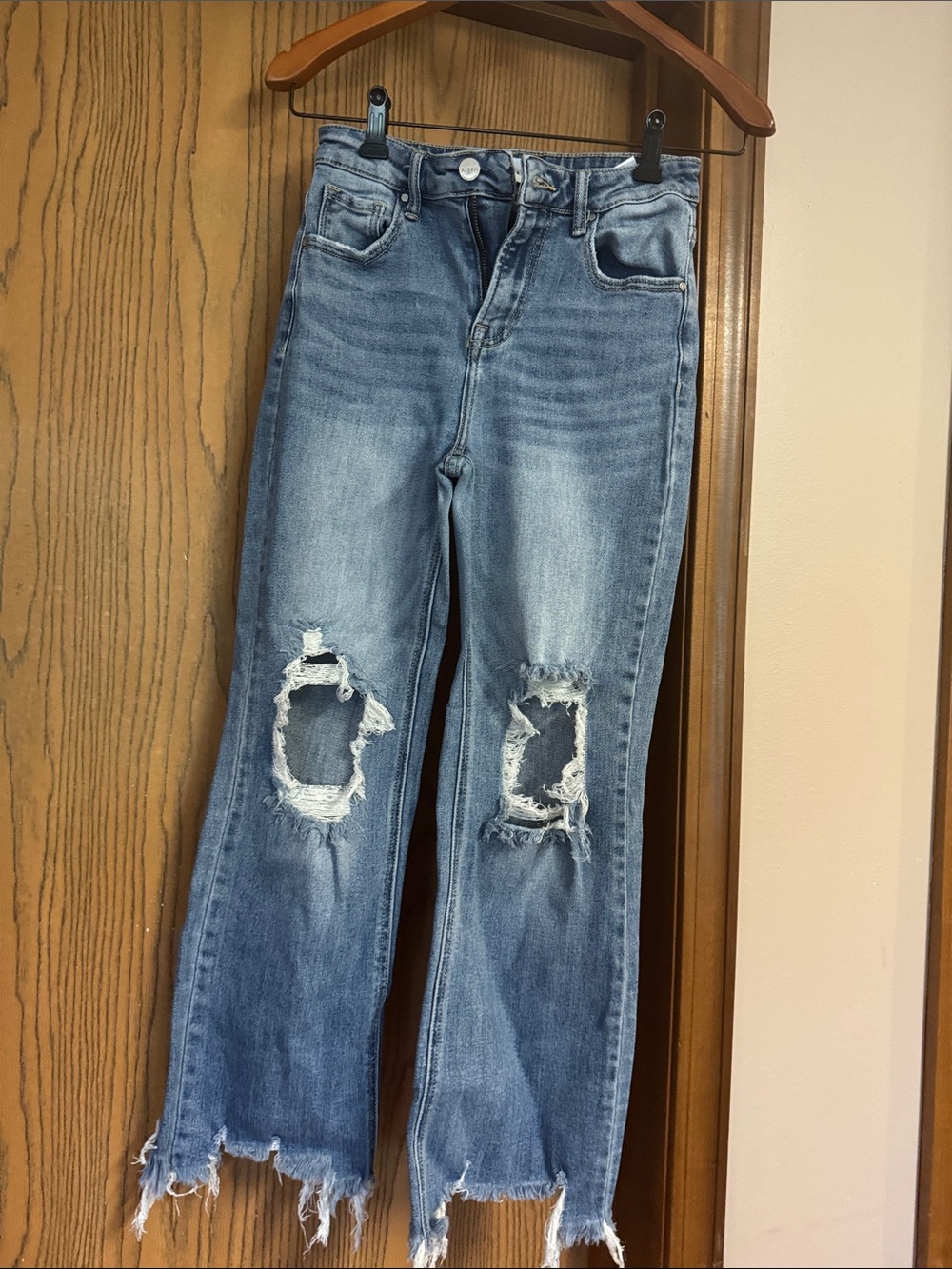 Women’s Distressed Wide Leg Jeans - Light Blue